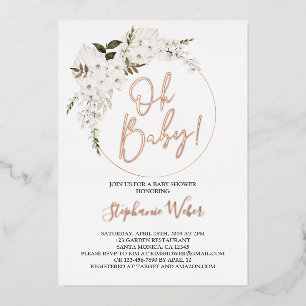 Oh Baby floral vrai or rose Foil Invitation
