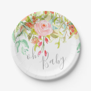 Oh Baby Garden Floral Pink Grey Douche Party Event Papieren Bordje