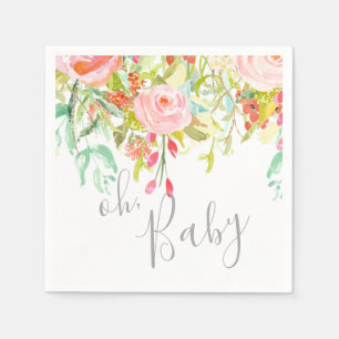 Oh Baby Garden Floral Pink Grey Douche Party Event Servet