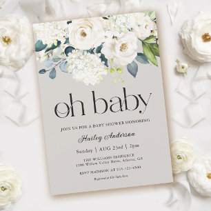 Oh Baby Gender Neutraal Wit Bloemen Baby shower Kaart