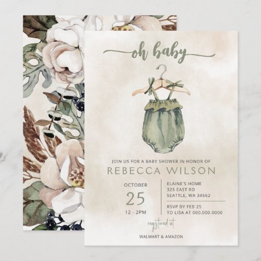 Oh Baby Genre Neutre Boho Baby shower Invitation (Devant / Derrière)