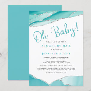 Oh Baby Geode Shower per Mail Blauwgroen Silver Kaart