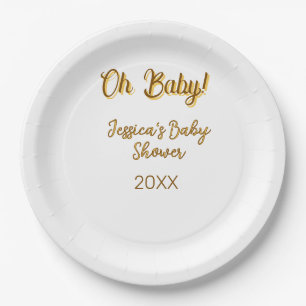 oh baby geslachtsneutrale babyshower oranje goudkl papieren bordje