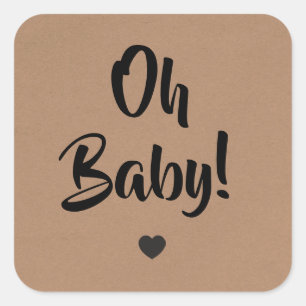 Oh Baby Gift Label, Baby shower Labels, Kraft Vierkante Sticker