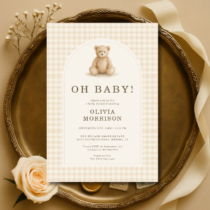 Oh Baby Gingham Teddybeer Beige Baby Shower Kaart