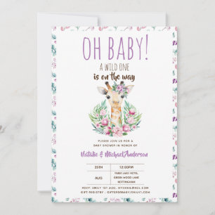 Oh Baby Giraffe A Wild One Safari Animal Floral Kaart