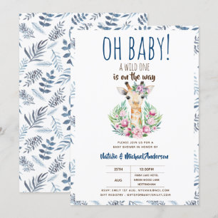 Oh Baby Giraffe A Wild One Safari Animal Floral Kaart