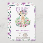 Oh Baby GIRAFFE met Paarse Bloemen Moderne Douche Kaart (Voorkant / Achterkant)