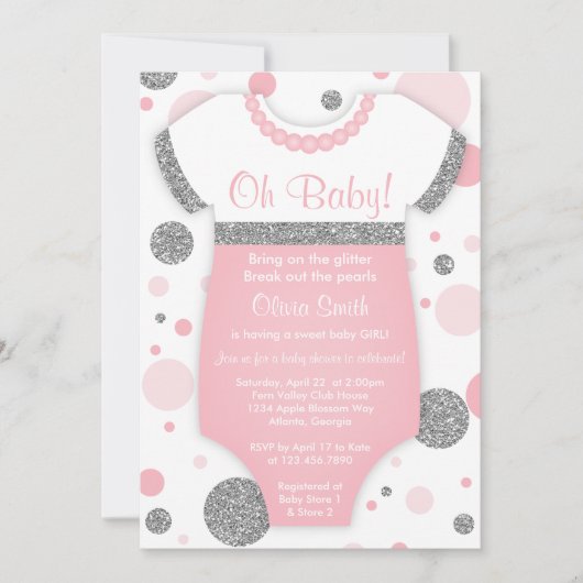 Oh Baby Girl, Baby shower Uitnodiging, Faux Glitte Kaart (Voorkant)