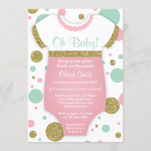 Oh Baby Girl, Baby Shower Uitnodiging, Nep Goud Kaart
