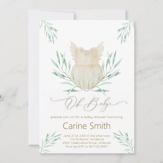 Oh Baby Girl Clothes Baby shower invitation (Devant)