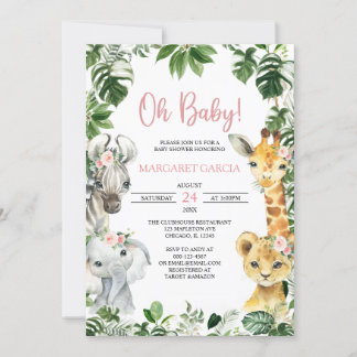 Oh Baby Girl Oerwoud Safari Animals Baby shower Kaart