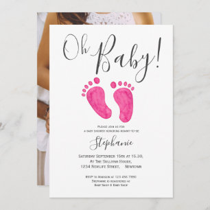 Oh Baby Girl Pink Feet Foto Baby shower Kaart