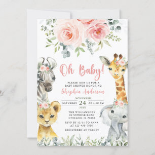 Oh Baby Girl Safari Animals Baby shower Kaart