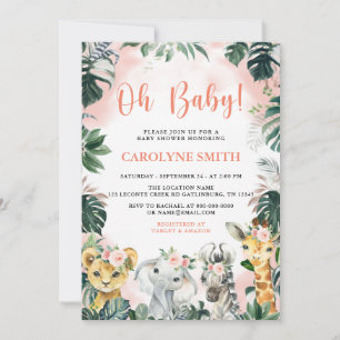 Oh Baby Girl Safari Animaux Baby shower Invitation