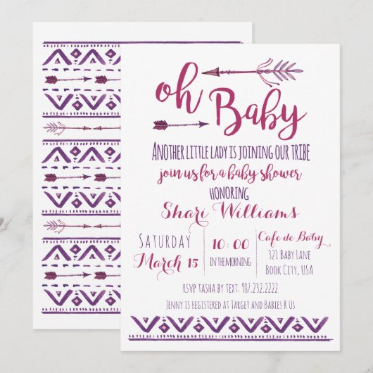 Oh Baby Girl Tribal Baby shower Invitation (Devant / Derrière)