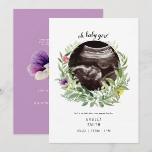 Oh Baby Girl Ultrasound Floral Sweet Invitation Kaart