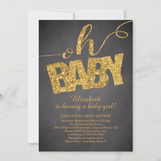 Oh Baby! Gold Glitter Baby shower Invitation Kaart (Voorkant)