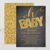 Oh Baby! Gold Glitter Baby shower Invitation Kaart (Voorkant / Achterkant)