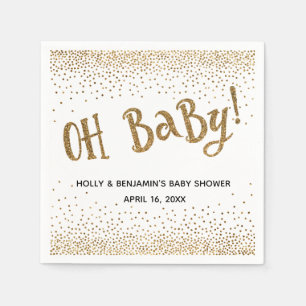 "Oh Baby!" Gold Glitter-Confetti, namen en datum Servet