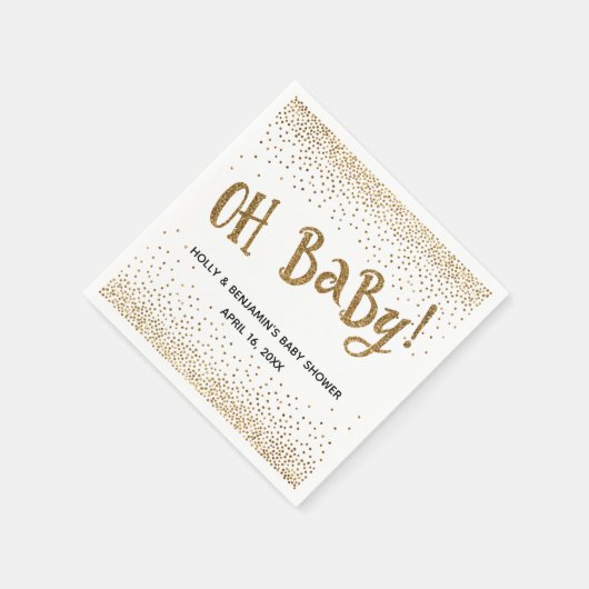 "Oh Baby!" Gold Glitter-Confetti, namen en datum Servet (Hoek)