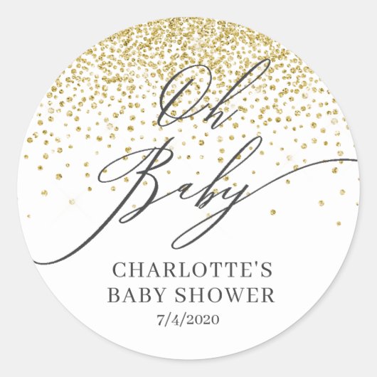 Oh Baby Gold Glitter Favor Sticker (Voorkant)