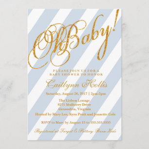 Oh Baby Gold Glitter Stripe Baby shower Uitnodigin Kaart