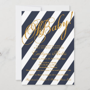 Oh Baby Gold Glitter Stripe Baby shower Uitnodigin Kaart