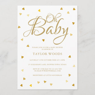 Oh Baby Gold Love Hearts Baby shower/Sprinkle Kaart