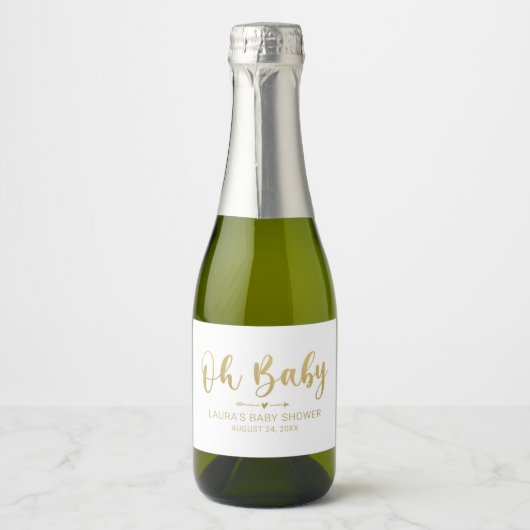 Oh Baby Gold Mini Mousserende Wijnflesje Label Sparkling Wijnetiket (Voorkant)