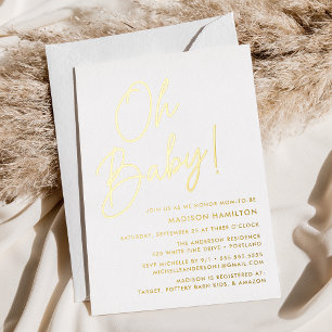 Oh Baby Gold Script Baby shower Folie Uitnodiging