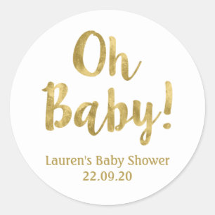 Oh Baby gouden baby shower Ronde Sticker