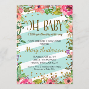 Oh Baby, gouden en munt baby shower uitnodiging