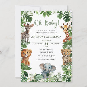 Oh Baby Greenery Oerwoud Safari Animals Baby showe Kaart