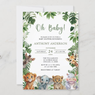 Oh Baby Greenery Oerwoud Safari Animals Baby showe Kaart