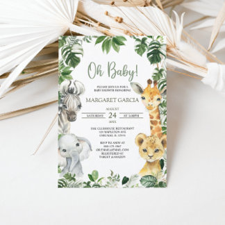 Oh Baby Greenery Oerwoud Safari Animals Baby showe Kaart