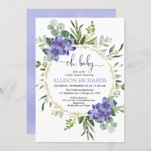 Oh baby grienery paars meisje baby shower kaart