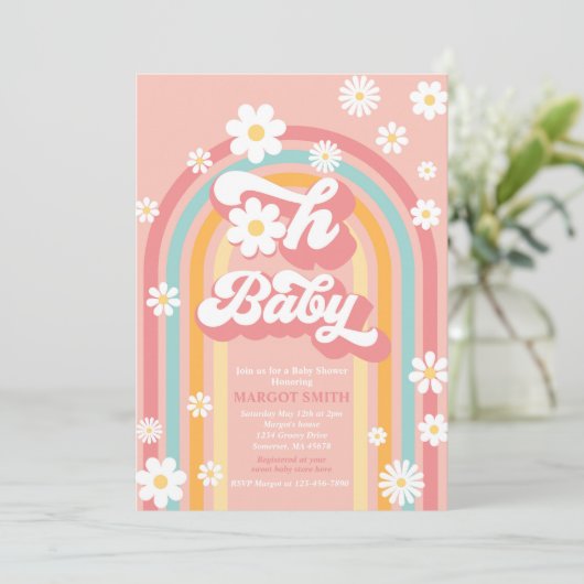 Oh Baby Groovy Boho Daisy Rainbow Baby shower Kaart (Staand voorkant)