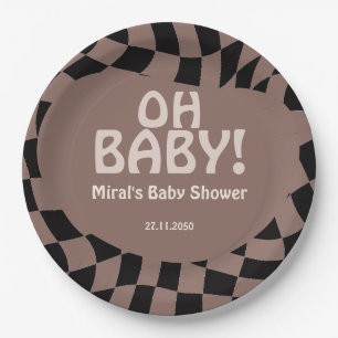 Oh Baby Groovy Mocha Bruine Baby Shower Papieren Bordje