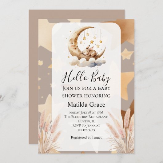 Oh Baby Half Moon Konijn Uitnodiging (Voorkant / Achterkant)