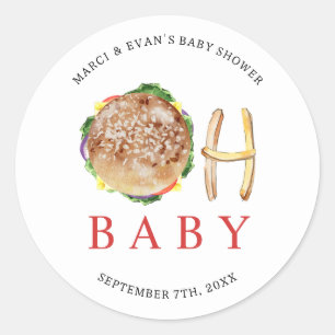 Oh Baby Hamburger en Fries Co Ed Baby shower Ronde Sticker