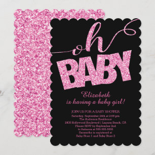 Oh Baby! Hot Pink Glitter Baby shower Invitation Kaart
