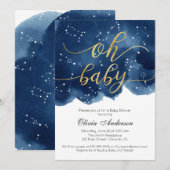 Oh Baby Invitation Baby shower Stars aquarelle (Devant / Derrière)