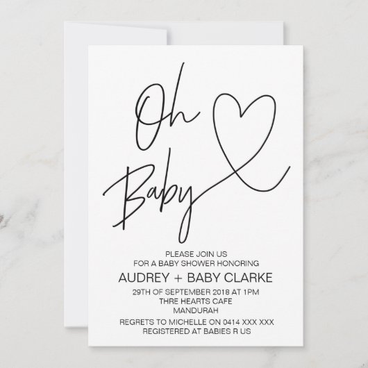 Oh Baby - Invitation Baby shower Unisex (Devant)