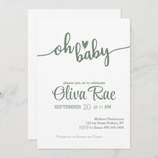 Oh Baby Invite (Voorkant / Achterkant)