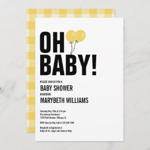 Oh Baby Jaune Balloon Baby shower Carte