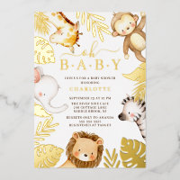 Oh Baby Jungle Baby shower Foil Invitation