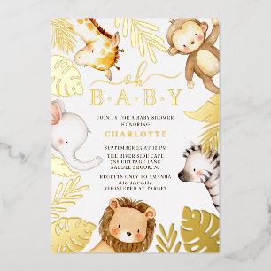 Oh Baby Jungle Baby shower Foil Invitation