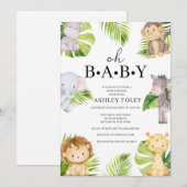 Oh Baby Jungle Baby shower Invitation (Devant / Derrière)