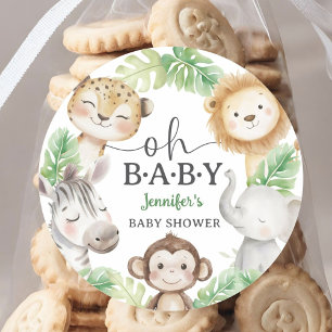 Oh Baby Jungle Baby Shower Safari Dieren Ronde Sticker